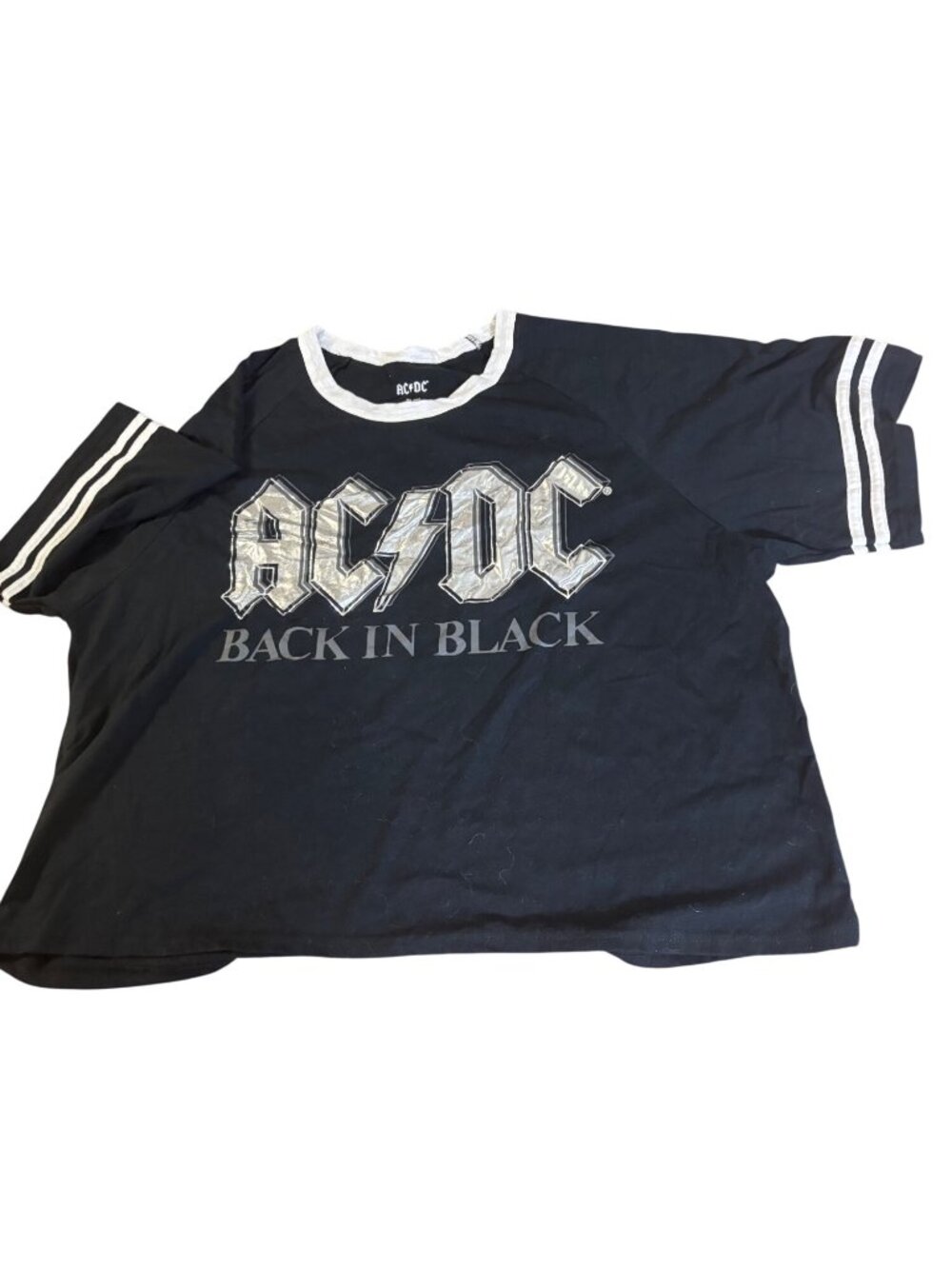 AC/DC Back In Black Graphic Tee 3XL Black & White Striped Sleeves Made In China